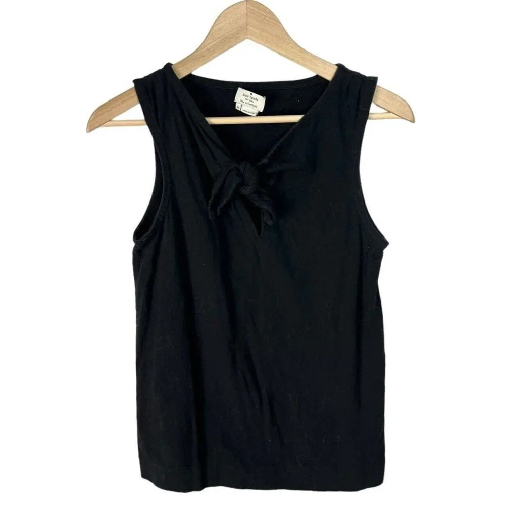Kate Spade Black Bow Tie Front Pomona Tank Top Size Medium Cotton Blend Stretch
